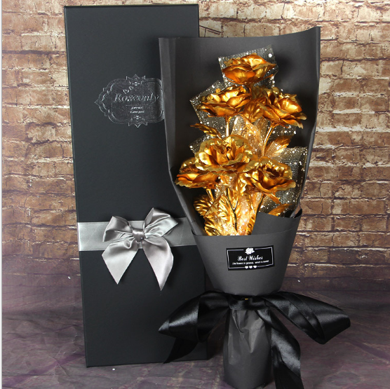 Valentine\'s Day Gift on Tanabata Valentine\'s Day Golden Rose 24K Golden Foil Rose Bundle for Marriage Creative Wedding for Wife and Girlfriend CJDropShippping