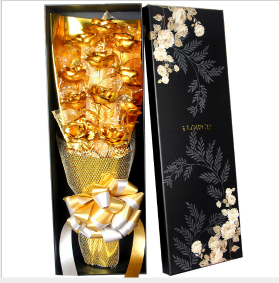 Valentine\'s Day Gift on Tanabata Valentine\'s Day Golden Rose 24K Golden Foil Rose Bundle for Marriage Creative Wedding for Wife and Girlfriend CJDropShippping