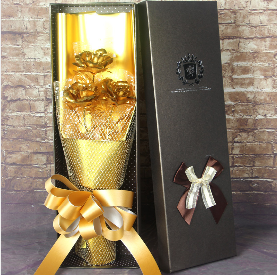 Valentine\'s Day Gift on Tanabata Valentine\'s Day Golden Rose 24K Golden Foil Rose Bundle for Marriage Creative Wedding for Wife and Girlfriend CJDropShippping