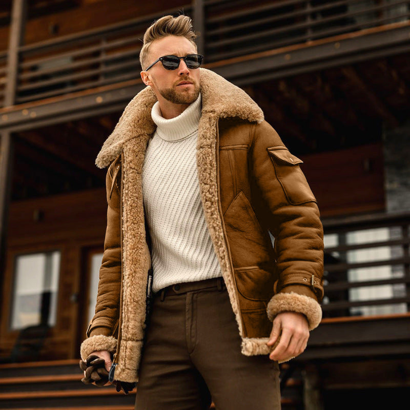 Men's fur one-piece thickened mid-length jacket kakaclo