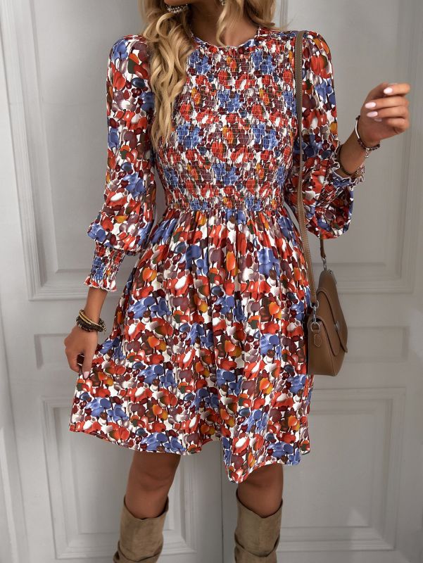 Women's Floral Sexy Lantern Sleeve Casual Dress kakaclo