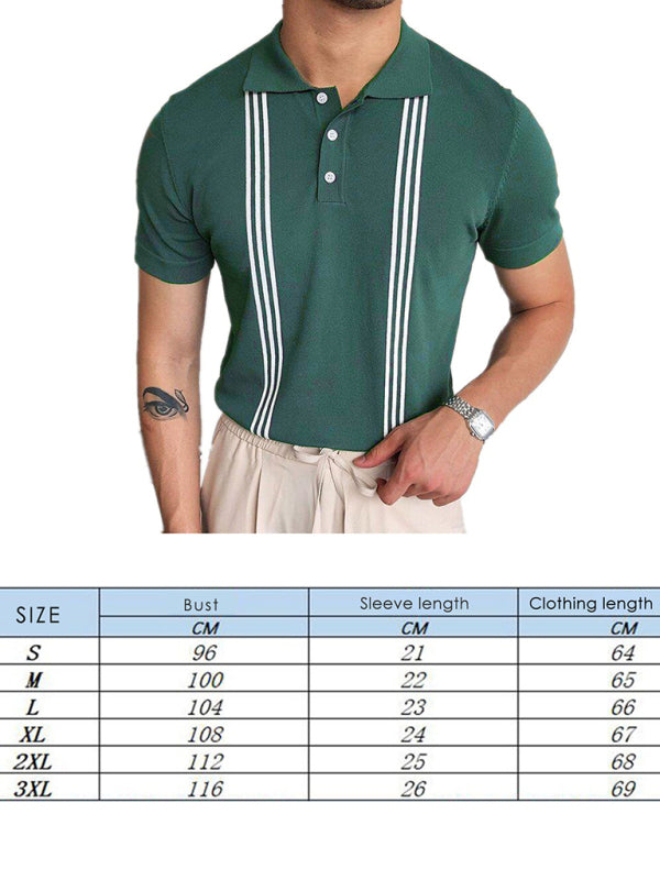 Green Striped Short Sleeve Slim Fit Polo Shirt kakaclo