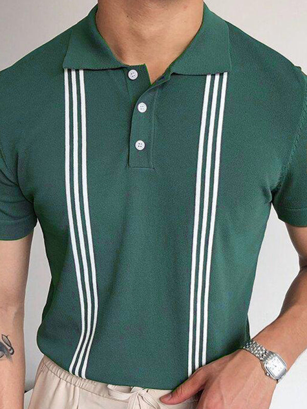 Green Striped Short Sleeve Slim Fit Polo Shirt kakaclo
