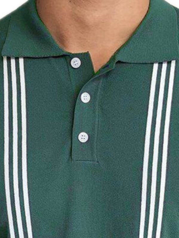 Green Striped Short Sleeve Slim Fit Polo Shirt kakaclo
