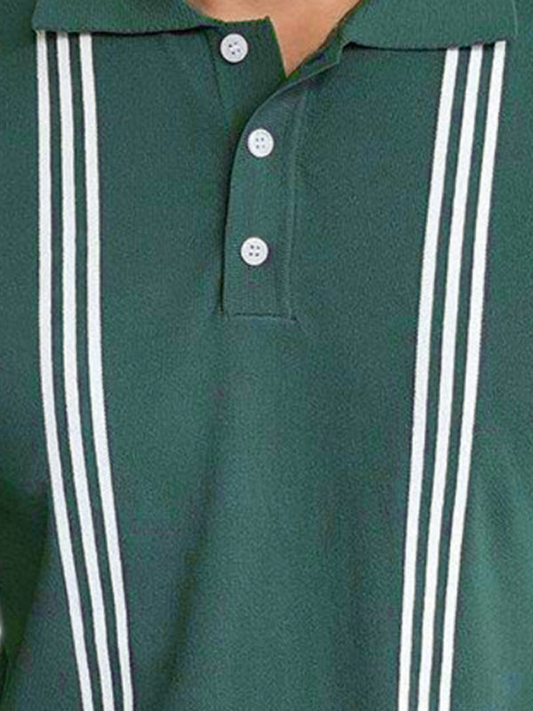 Green Striped Short Sleeve Slim Fit Polo Shirt kakaclo