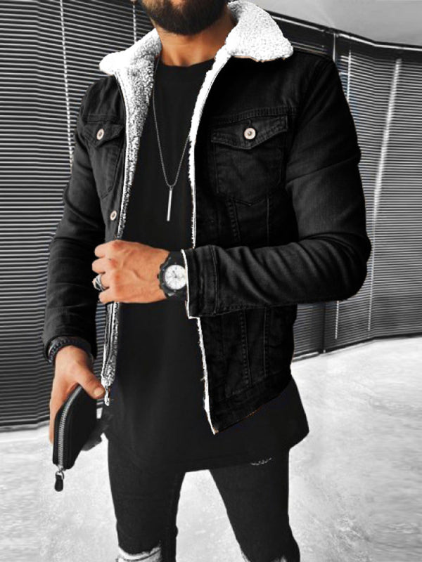 Plush Style Thickened Denim Men's Outer Jacket kakaclo