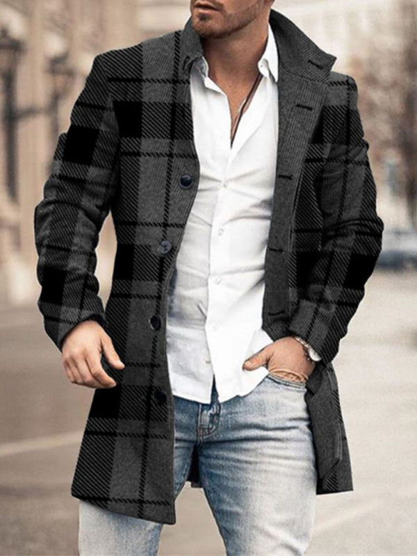 Men's Plaid Classic Overcoat kakaclo
