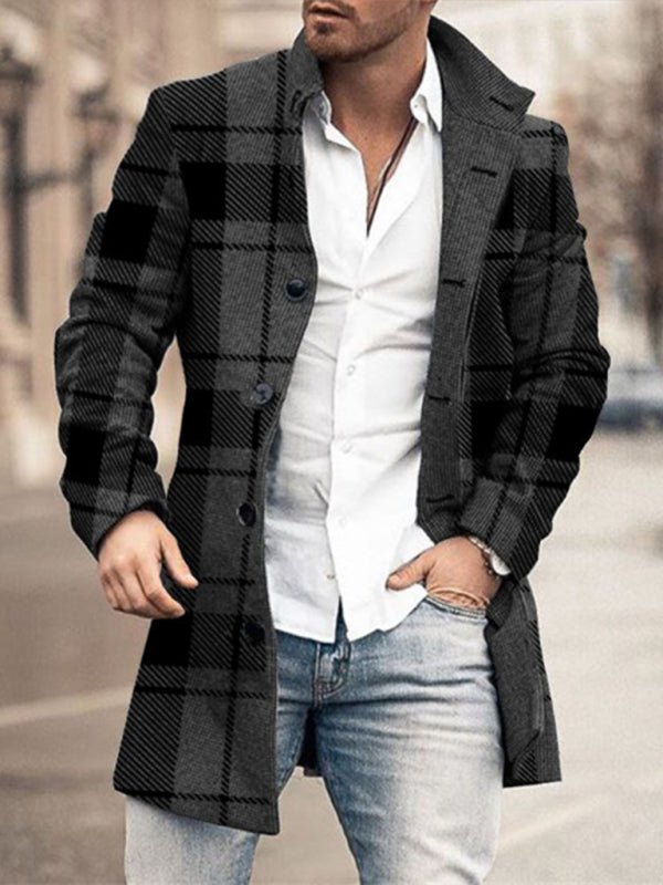 Men's Plaid Classic Overcoat kakaclo