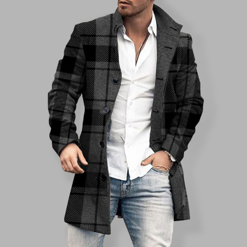 Men's Plaid Classic Overcoat kakaclo