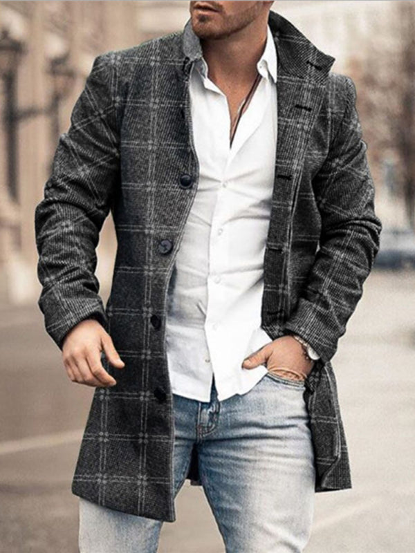 Men's Plaid Classic Overcoat kakaclo