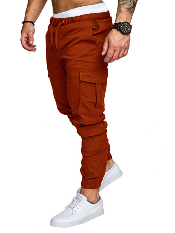 Men's Solid Color Casual Tether Elastic Sports Baggies Men's Trousers kakaclo