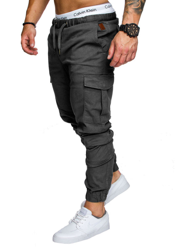 Men's Solid Color Casual Tether Elastic Sports Baggies Men's Trousers kakaclo