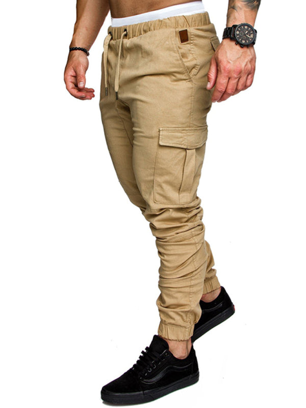 Men's Solid Color Casual Tether Elastic Sports Baggies Men's Trousers kakaclo