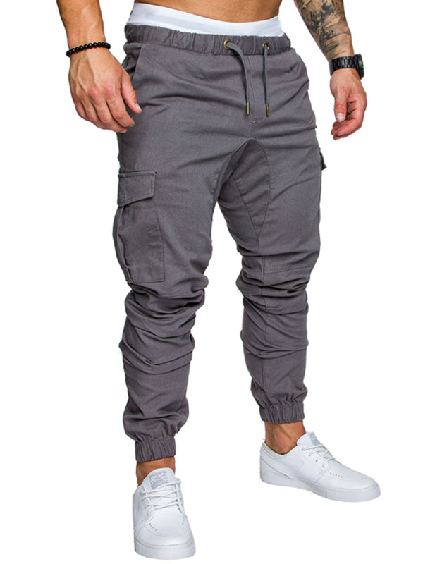 Men's Solid Color Casual Tether Elastic Sports Baggies Men's Trousers kakaclo