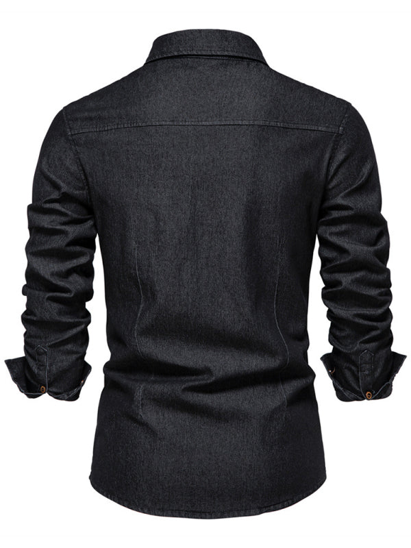 Denim non-iron shirt men's casual solid color non-iron men's long-sleeved shirt kakaclo