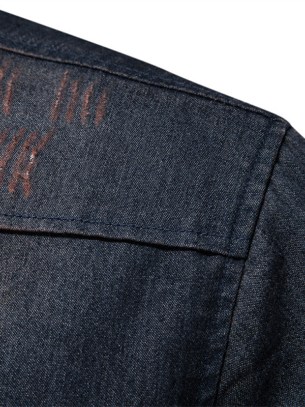 Denim non-iron shirt men's casual solid color non-iron men's long-sleeved shirt kakaclo