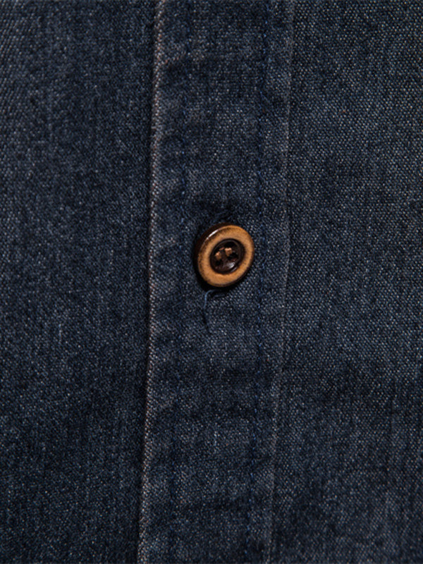 Denim non-iron shirt men's casual solid color non-iron men's long-sleeved shirt kakaclo