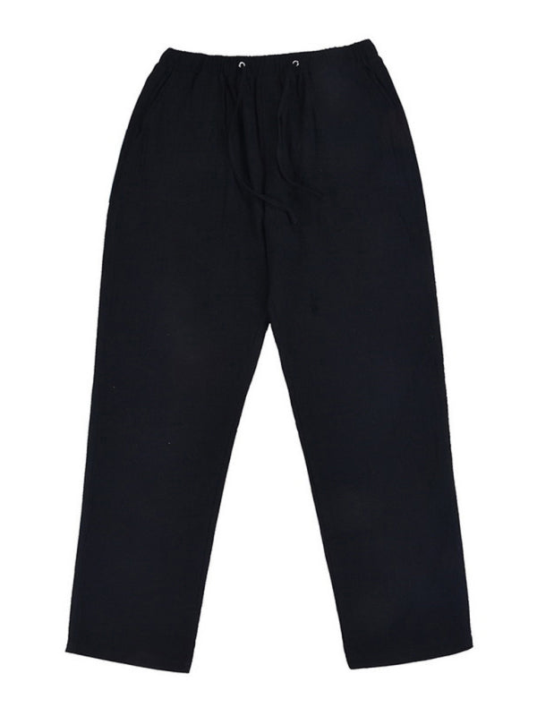 Men's Solid Color Linen Blend Drawstring Pants kakaclo