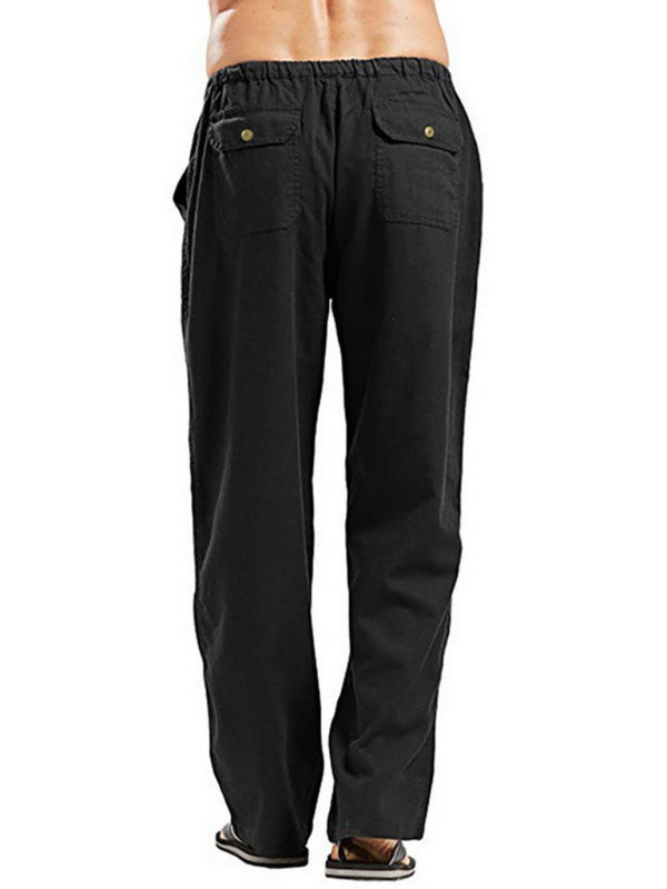 Men's Solid Color Linen Blend Drawstring Pants kakaclo