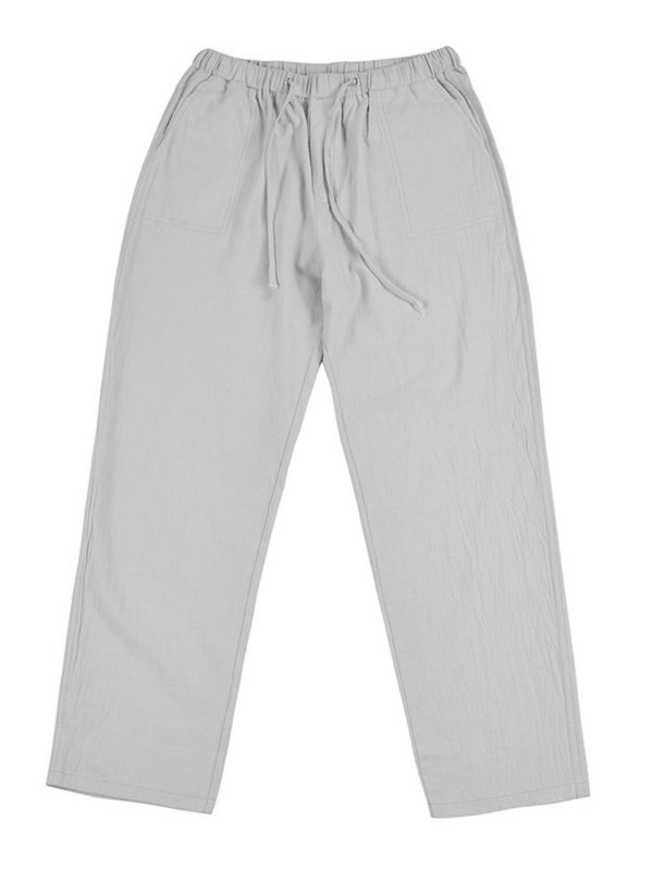 Men's Solid Color Linen Blend Drawstring Pants kakaclo