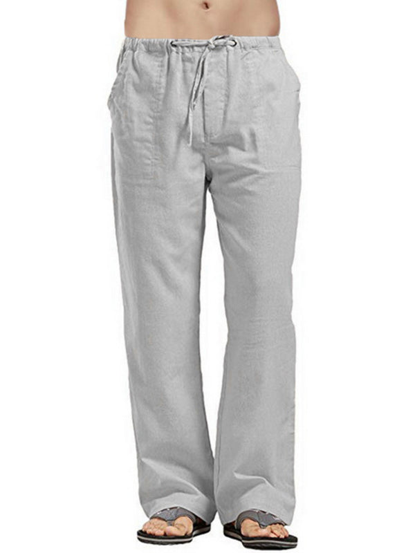 Men's Solid Color Linen Blend Drawstring Pants kakaclo