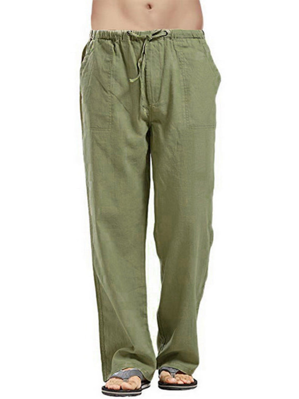 Men's Solid Color Linen Blend Drawstring Pants kakaclo