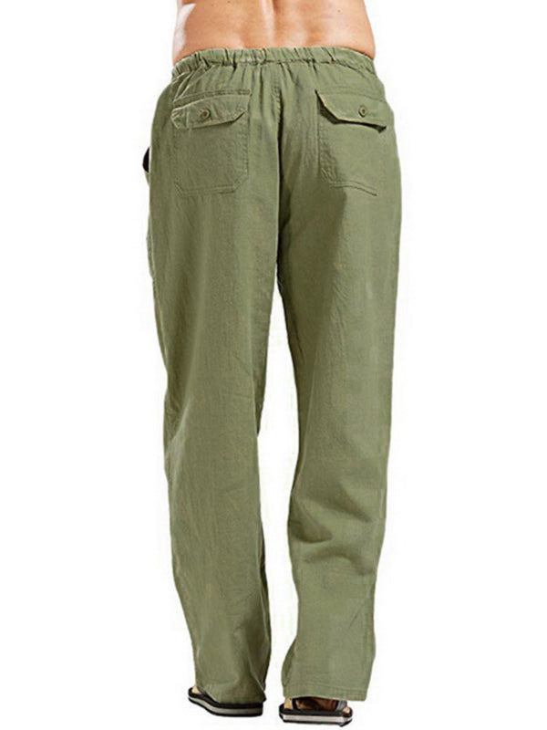 Men's Solid Color Linen Blend Drawstring Pants kakaclo