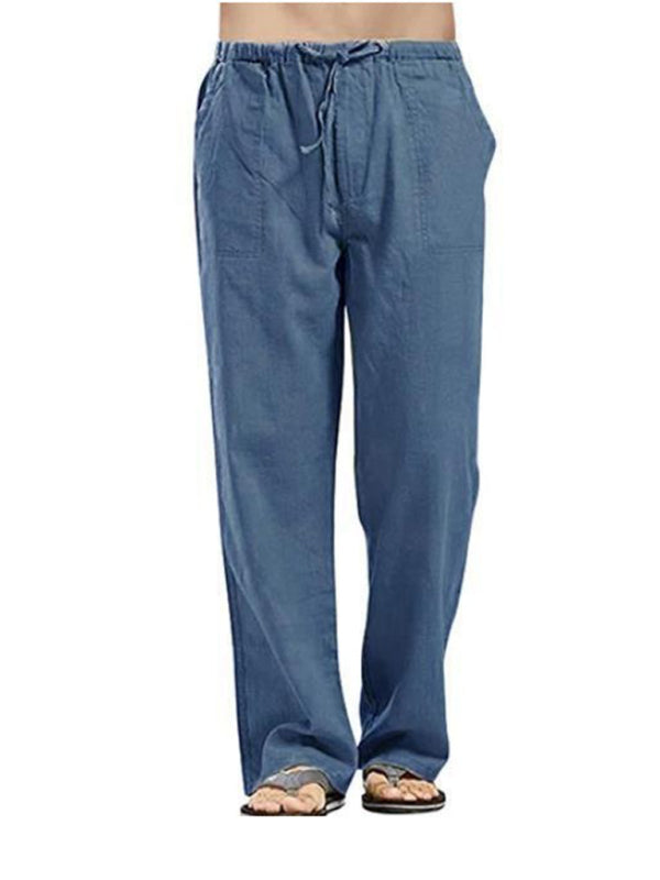 Men's Solid Color Linen Blend Drawstring Pants kakaclo