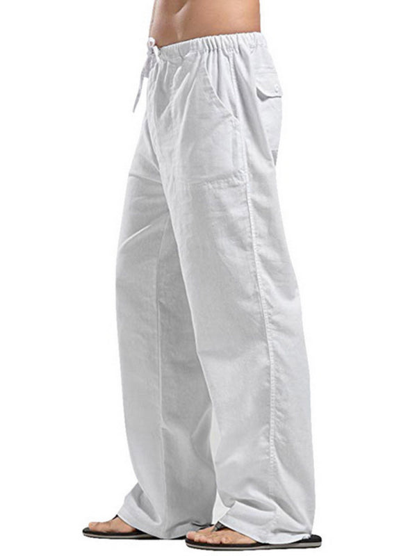 Men's Solid Color Linen Blend Drawstring Pants kakaclo