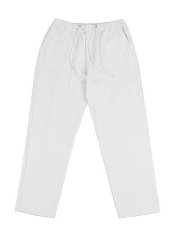 Men's Solid Color Linen Blend Drawstring Pants kakaclo