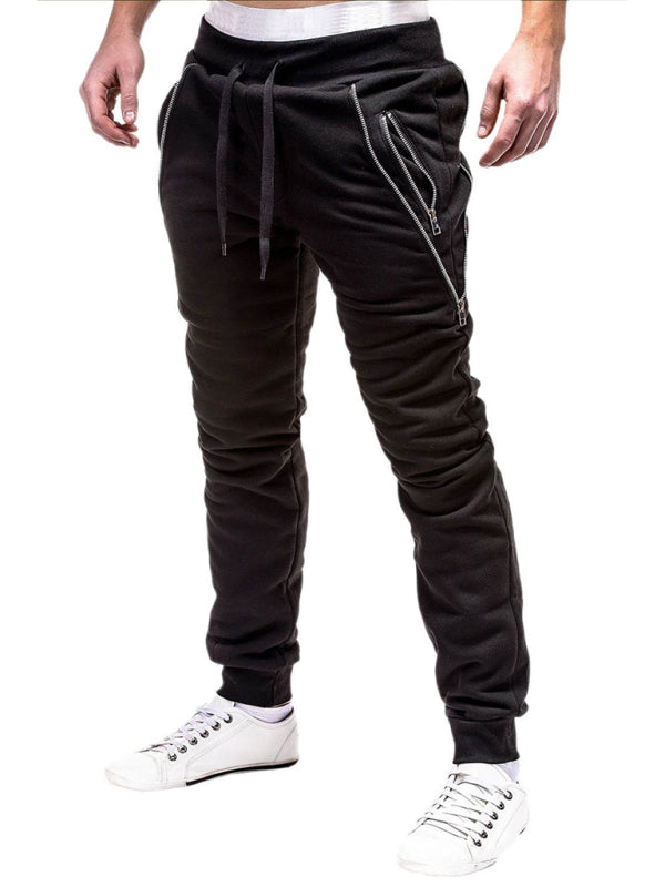 Men's Solid Color Zip Cuff Joggers kakaclo