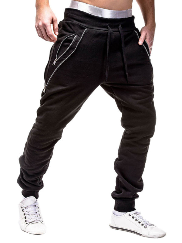 Men's Solid Color Zip Cuff Joggers kakaclo
