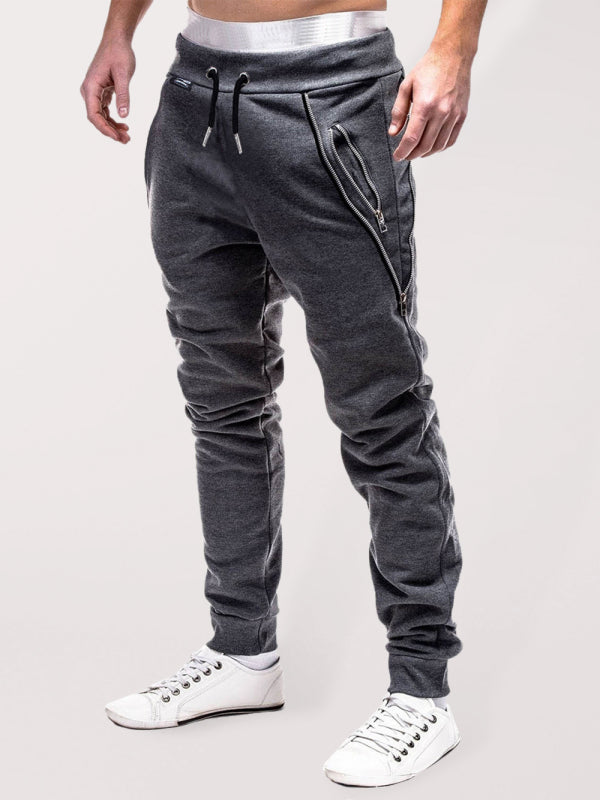 Men's Solid Color Zip Cuff Joggers kakaclo