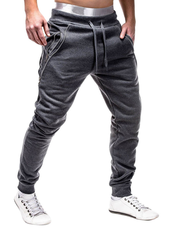 Men's Solid Color Zip Cuff Joggers kakaclo