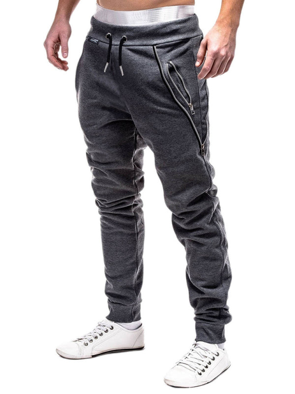 Men's Solid Color Zip Cuff Joggers kakaclo