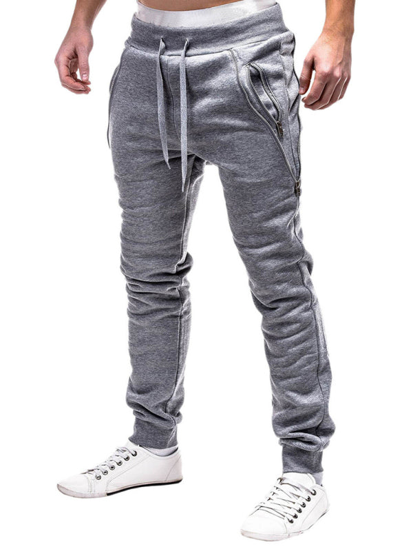 Men's Solid Color Zip Cuff Joggers kakaclo