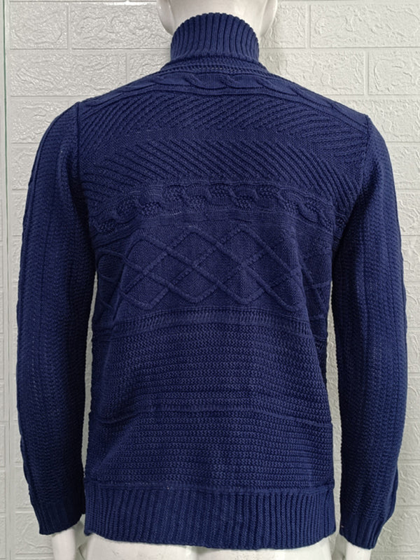 Men's Leather Button Long Sleeve Knitted Cardigan Jacket kakaclo
