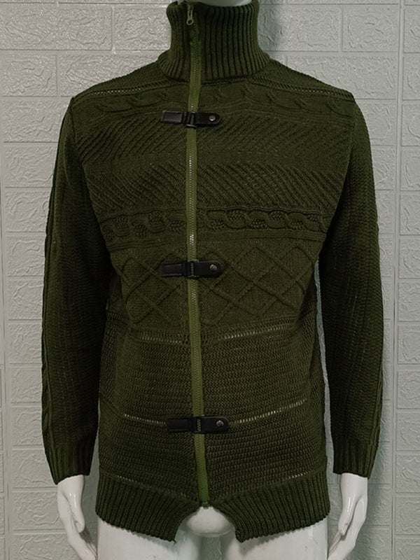 Men's Leather Button Long Sleeve Knitted Cardigan Jacket kakaclo