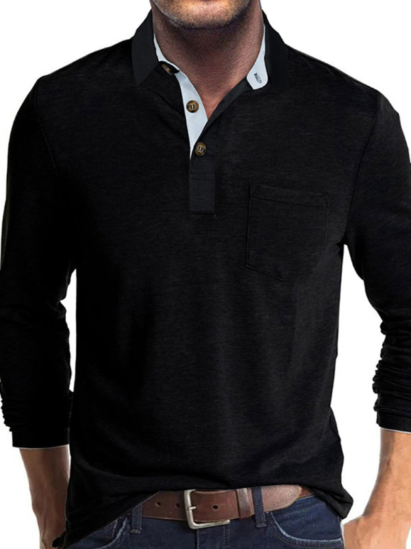 New Men's Long Sleeve Lapel Bottoming POLO Shirt Top kakaclo