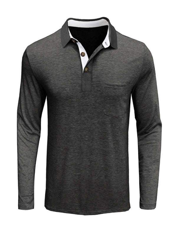 New Men's Long Sleeve Lapel Bottoming POLO Shirt Top kakaclo