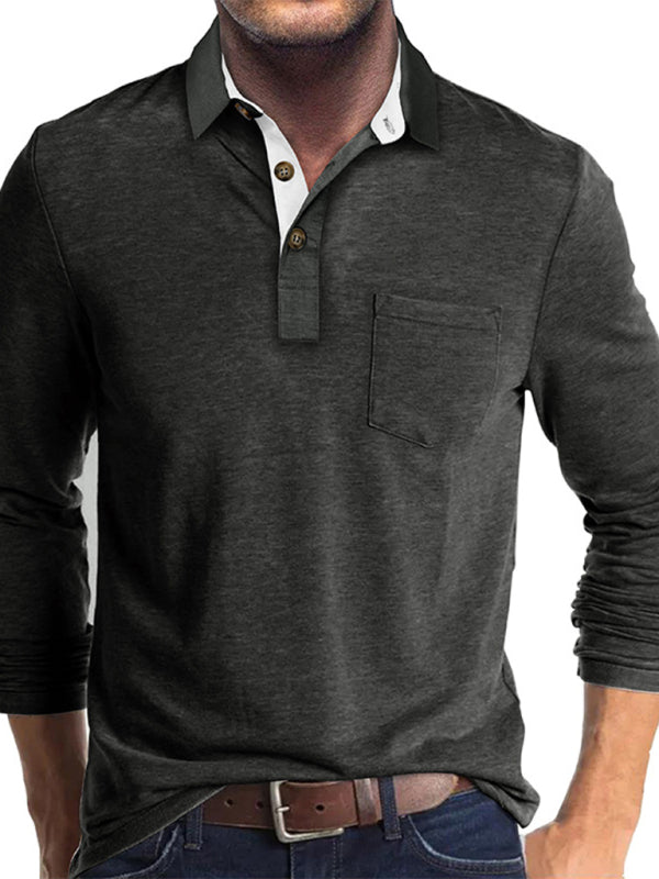 New Men's Long Sleeve Lapel Bottoming POLO Shirt Top kakaclo