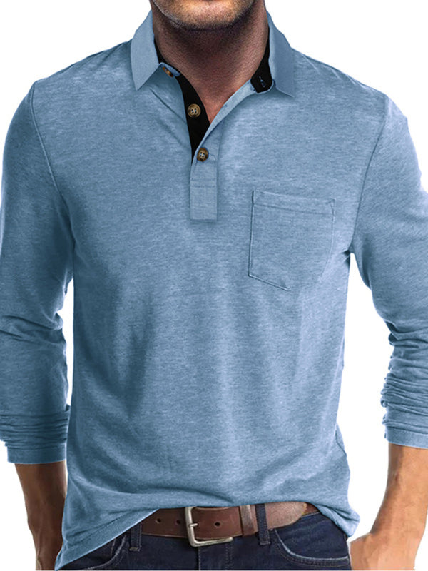 New Men's Long Sleeve Lapel Bottoming POLO Shirt Top kakaclo