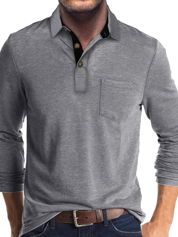 New Men's Long Sleeve Lapel Bottoming POLO Shirt Top kakaclo