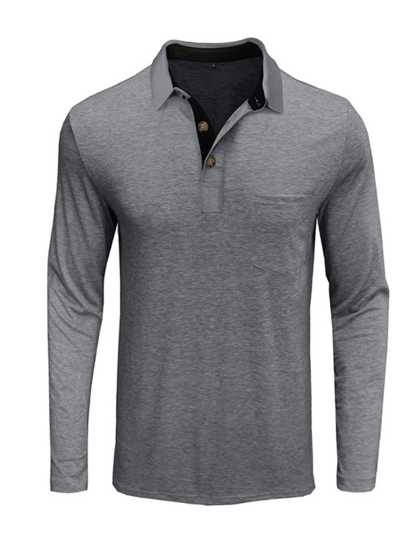 New Men's Long Sleeve Lapel Bottoming POLO Shirt Top kakaclo