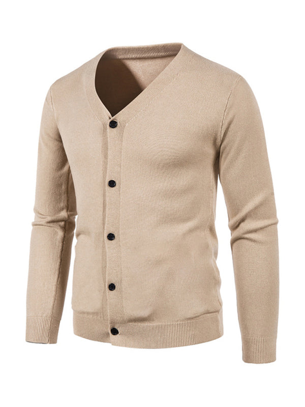 New men's casual solid color V-neck sweater cardigan sweater kakaclo