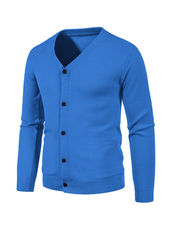 New men's casual solid color V-neck sweater cardigan sweater kakaclo