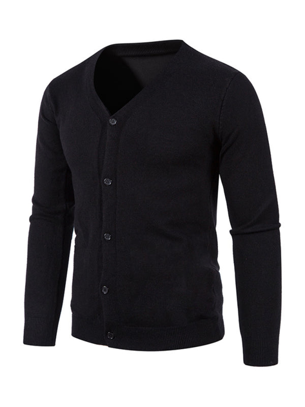 New men's casual solid color V-neck sweater cardigan sweater kakaclo