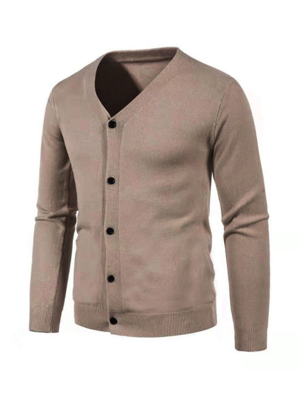 New men's casual solid color V-neck sweater cardigan sweater kakaclo