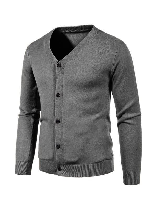 New men's casual solid color V-neck sweater cardigan sweater kakaclo