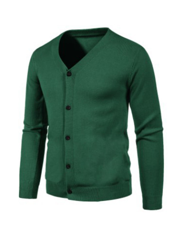 New men's casual solid color V-neck sweater cardigan sweater kakaclo
